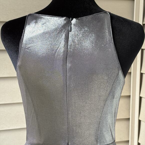 HALSTON HERITAGE Gown Women's Size 0 Gun Metal Shimmer Midi Strappy Sleeveless - Picture 4 of 10